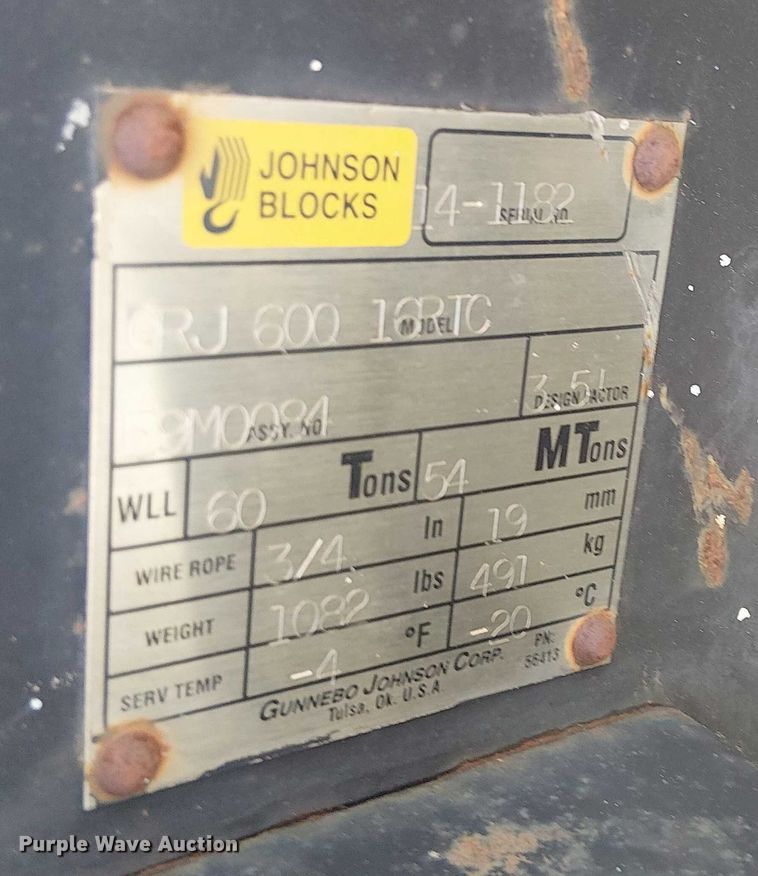 image for item EU2615 Johnson Block ORJ 600 16RTC crane block and hook