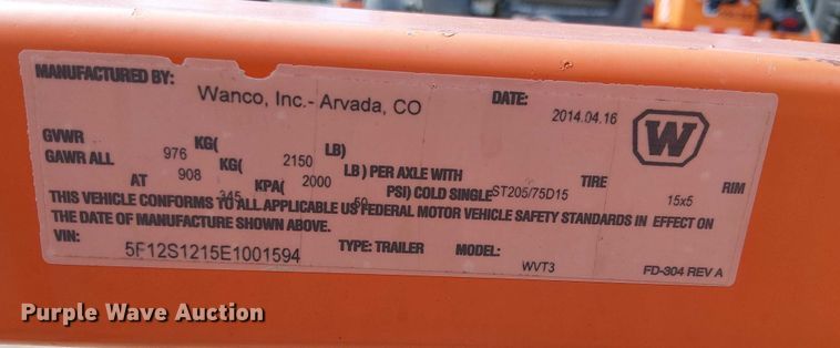 image for item EU2626 2014 Wanco WVT-3 message board trailer