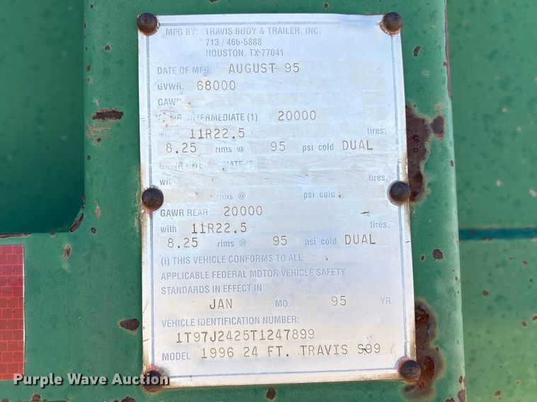 image for item EU4896 1996 Travis Body & Trailer S99 end dump trailer