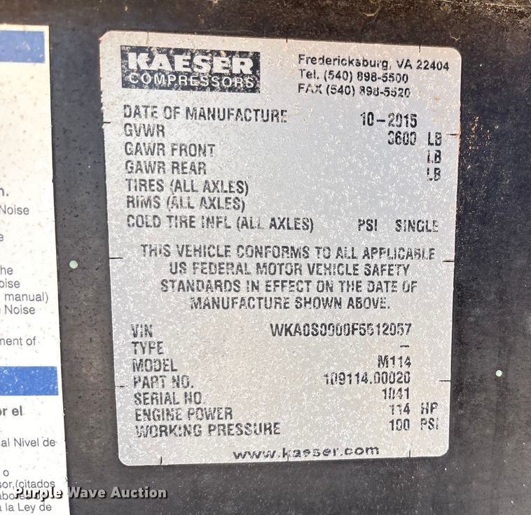 image for item EU4919 2015 Kaeser M114 air compressor