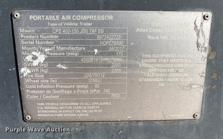 image for item EU4920 Chicago pneumatic CPS 400-150 JD8 air compressor