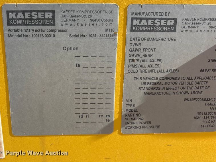 image for item EU4922 Kaeser M118 air compressor
