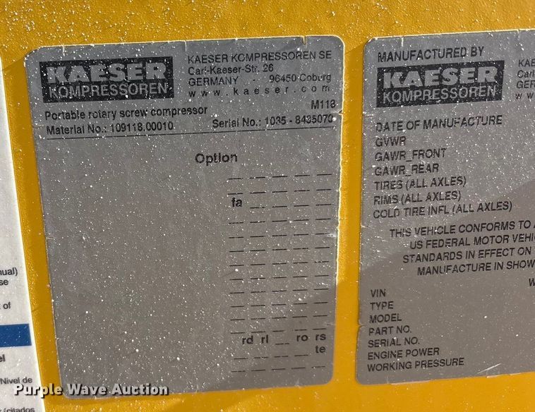 image for item EU4923 Kaeser M118 air compressor