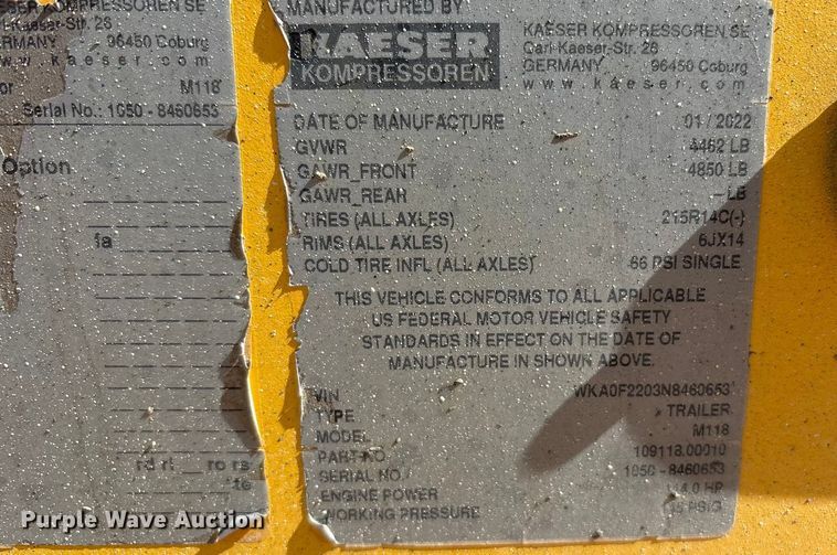 image for item EU4924 2022 Kaeser M118 air compressor