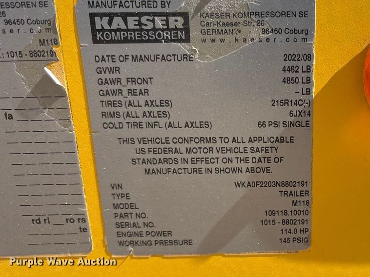 image for item EU4926 2022 Kaeser M118 air compressor