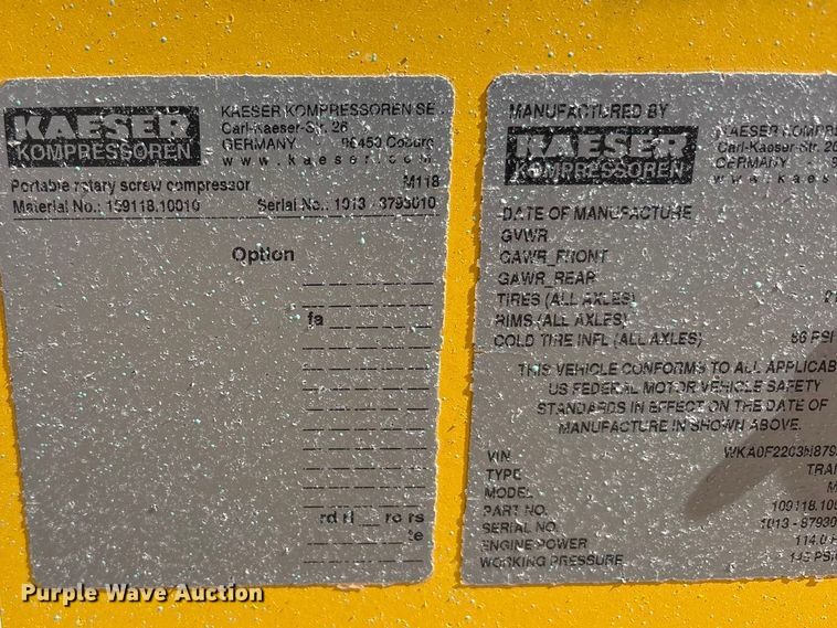 image for item EU4927 2022 Kaeser M118 air compressor