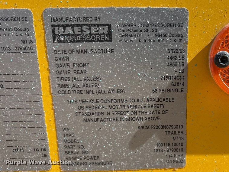 image for item EU4927 2022 Kaeser M118 air compressor
