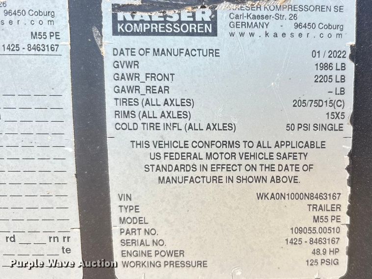 image for item EU4930 2022 Kaeser M55 air compressor