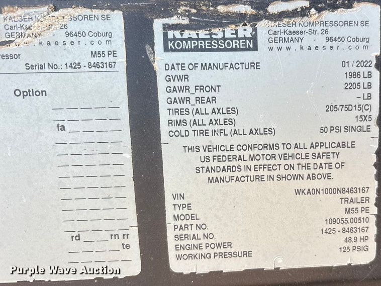 image for item EU4930 2022 Kaeser M55 air compressor