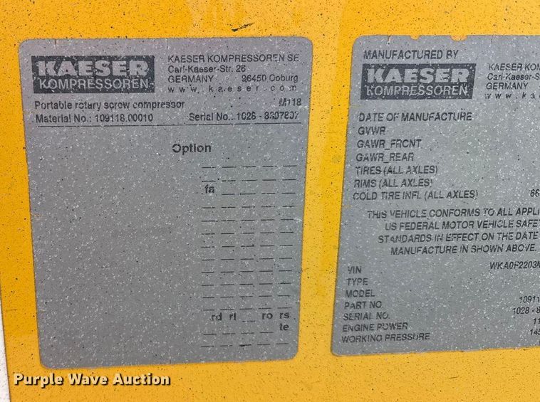image for item EU4932 2021 Kaeser M118 air compressor