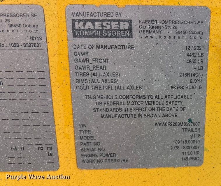 image for item EU4932 2021 Kaeser M118 air compressor