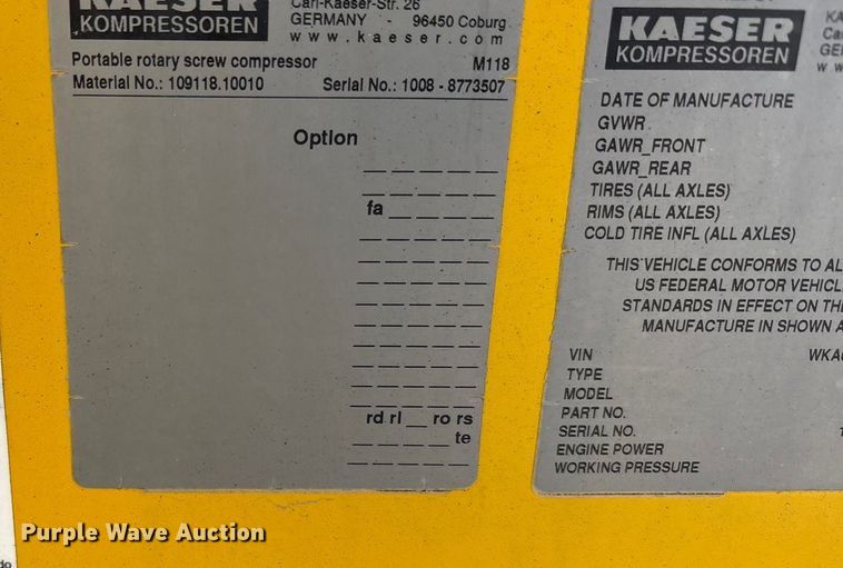 image for item EU4933 2022 Kaeser M118 air compressor