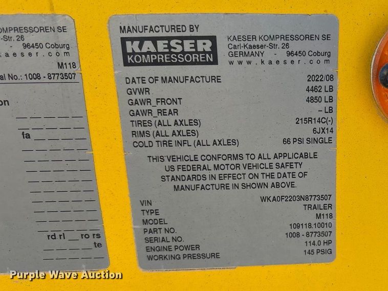 image for item EU4933 2022 Kaeser M118 air compressor