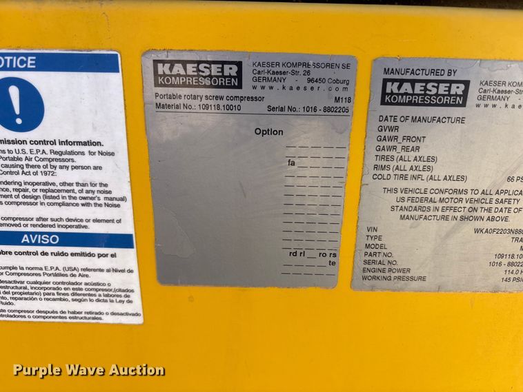 image for item EU4934 2022 Kaeser M118 air compressor