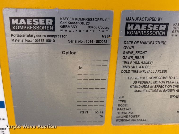 image for item EU4936 2022 Kaeser M118 air compressor