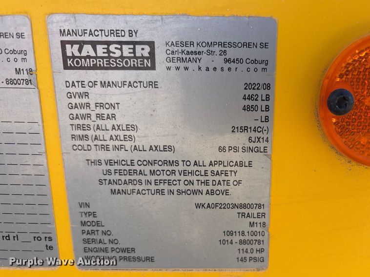 image for item EU4936 2022 Kaeser M118 air compressor