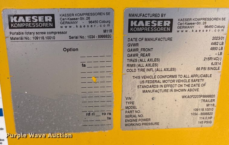 image for item EU4937 2023 Kaeser M118 air compressor