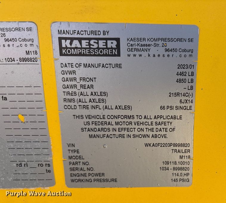 image for item EU4937 2023 Kaeser M118 air compressor