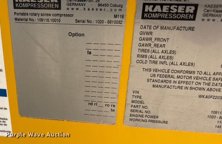 image for item EU4938 2022 Kaeser M118 air compressor
