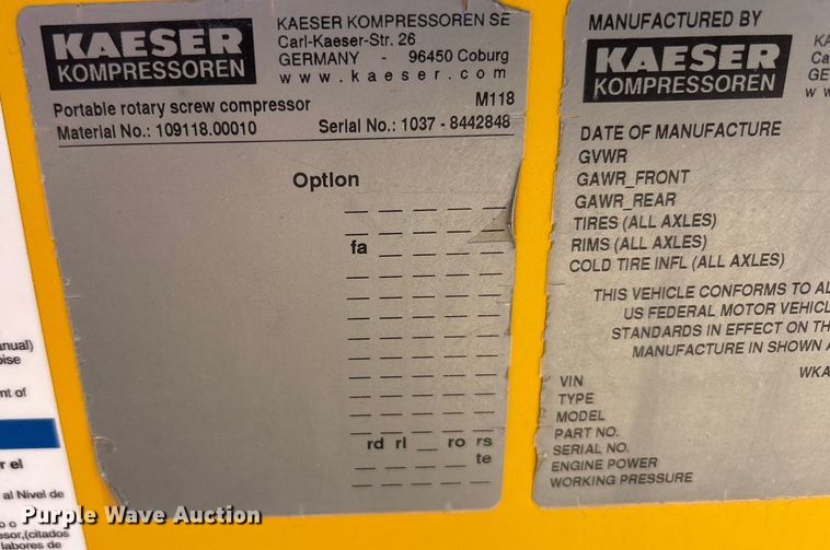 image for item EU4939 2022 Kaeser M118 air compressor