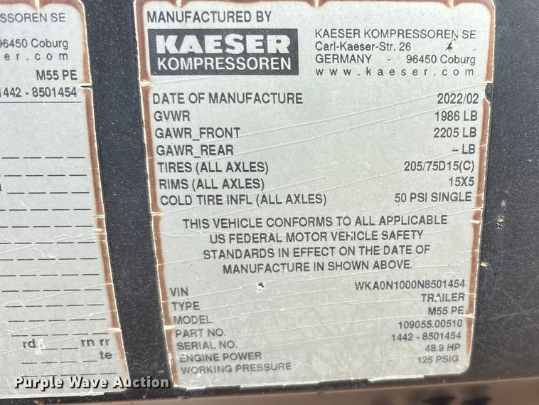 image for item EU4940 2022 Kaeser M55 air compressor