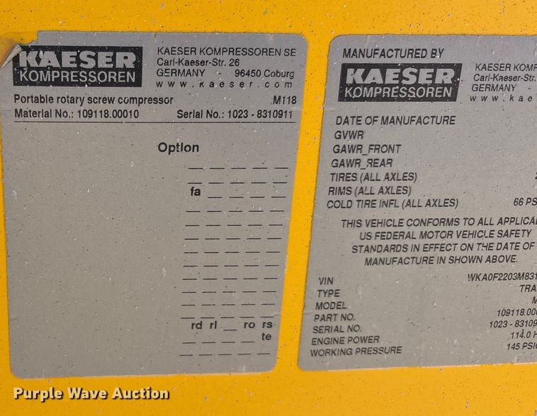 image for item EU4941 2022 Kaeser M118 air compressor
