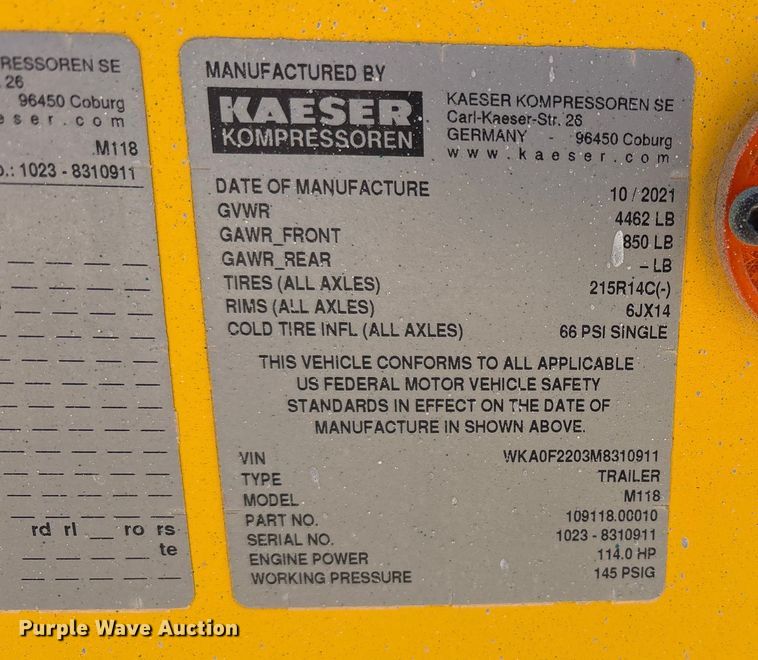 image for item EU4941 2022 Kaeser M118 air compressor