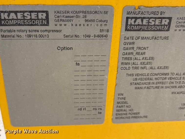 image for item EU4944 2022 Kaeser M118 air compressor