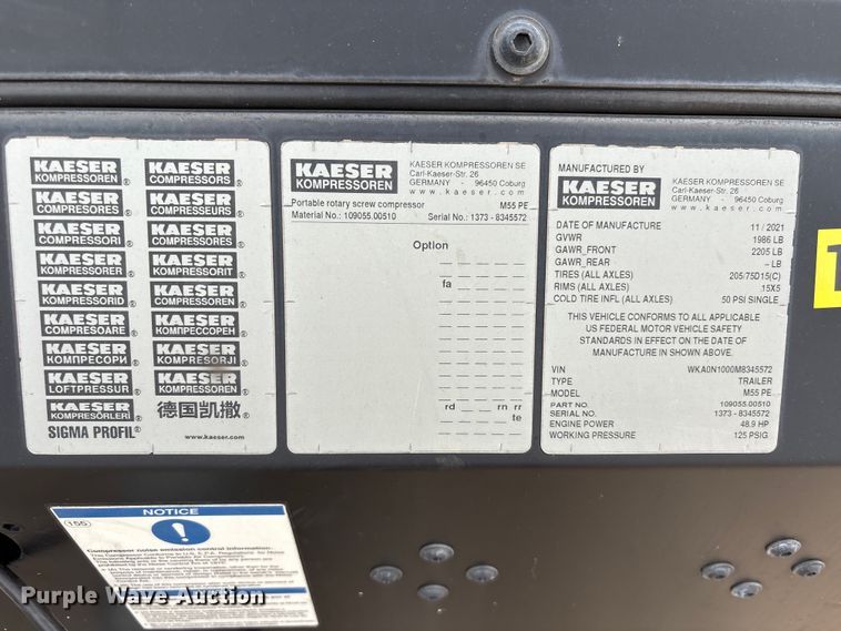 image for item EU7417 2021 Kaeser M55 air compressor