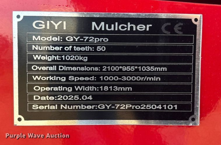image for item EV2687 2025 GIYI GY-72pro skid steer mulcher