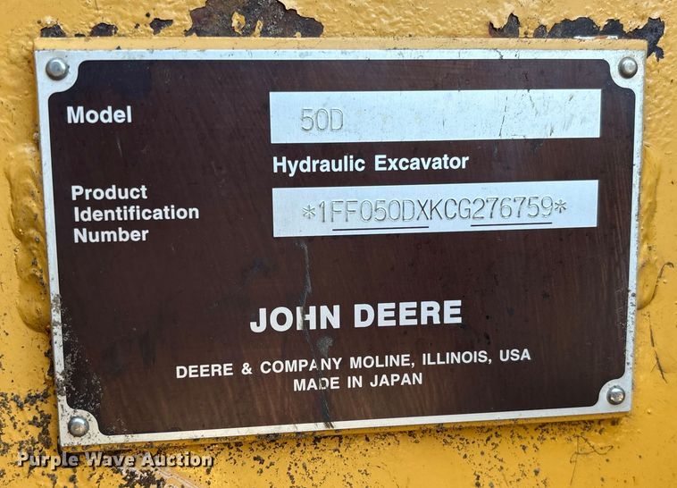 image for item FB3068 2012 John Deere 50D mini excavator