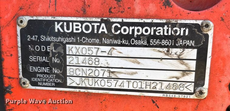 image for item FB3069 2012 Kubota KX057-4 mini excavator