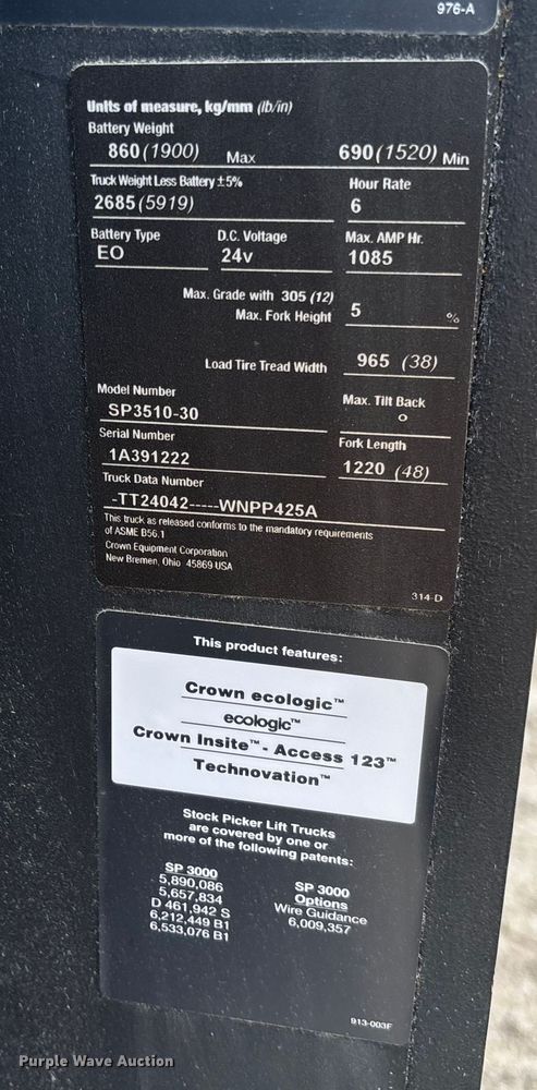 image for item FB3078 Crown SP-3510-30 order picker