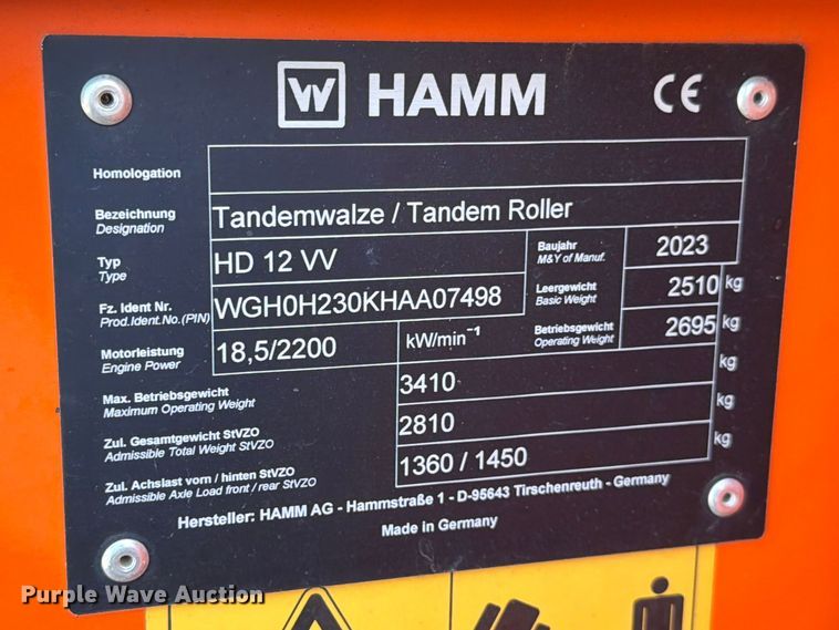 image for item FB7980 2023 Hamm HD12VV double drum vibratory roller