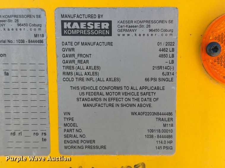 image for item FB7981 2022 Kaeser M118 air compressor