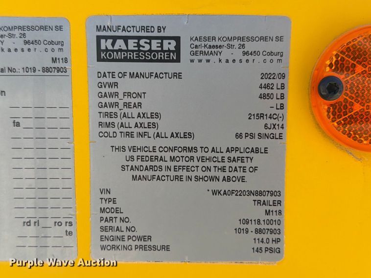image for item FB7982 2022 Kaeser M118 air compressor