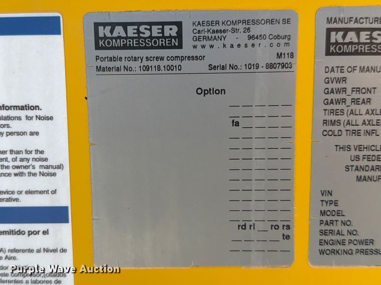 image for item FB7982 2022 Kaeser M118 air compressor
