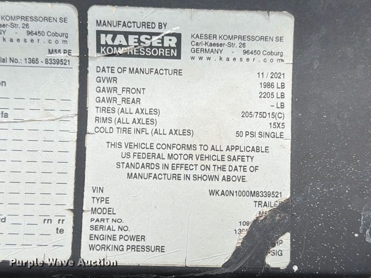 image for item FB7983 2021 Kaeser M55 air compressor
