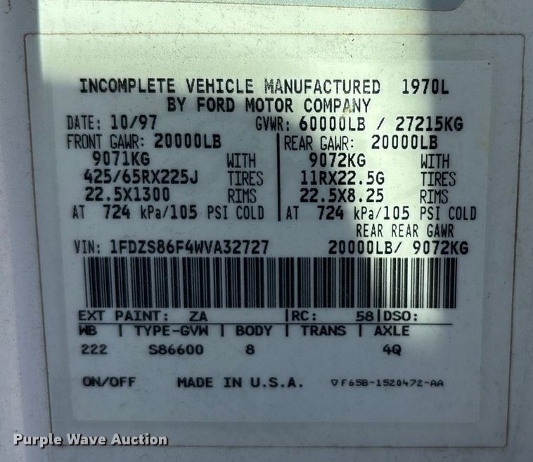 image for item FC1604 1998 Ford LT8513 ready mix truck