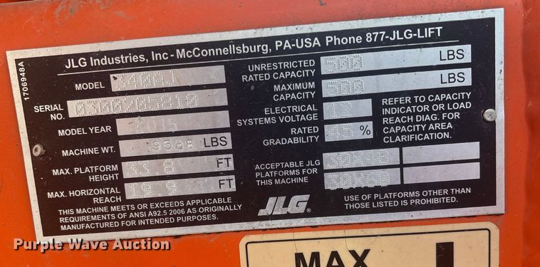 image for item FC1617 2015 JLG 340AJ boom lift