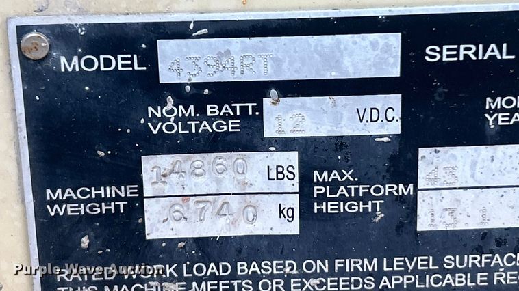 image for item FC5055 2011 JLG 4394RT scissor lift