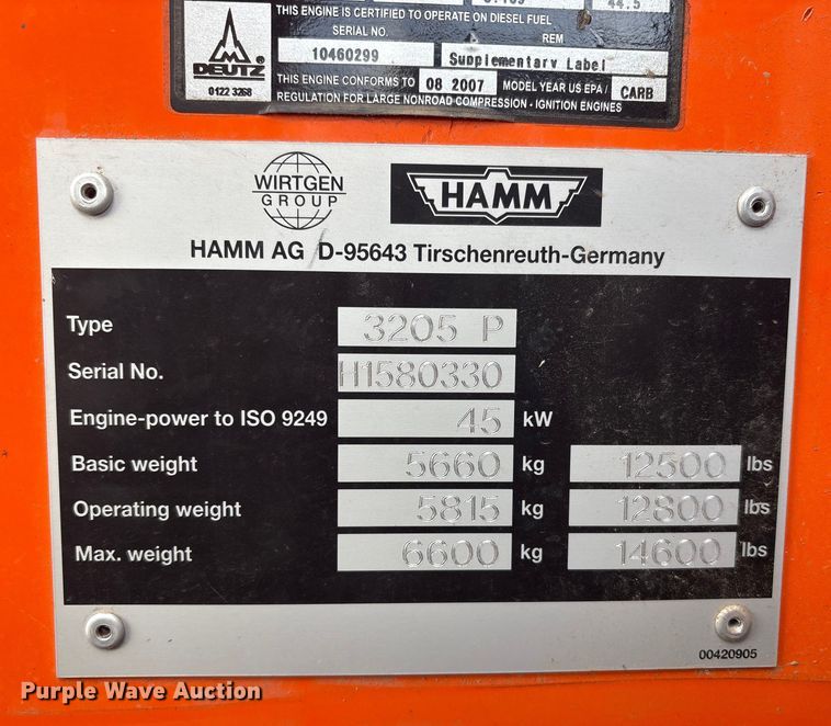 image for item FI0141 2007 Hamm 3205 P single drum vibratory roller