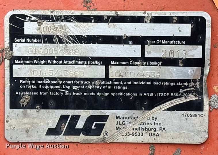 image for item FI0142 2013 JLG Skytrak 10042 telehandler