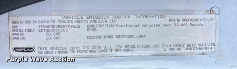 image for item FK1176 2014 Freightliner 114SD truck cab and chassis