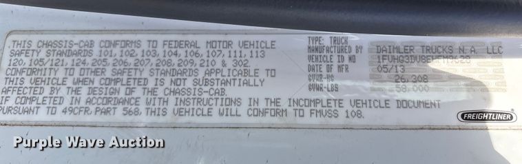 image for item FK1176 2014 Freightliner 114SD truck cab and chassis