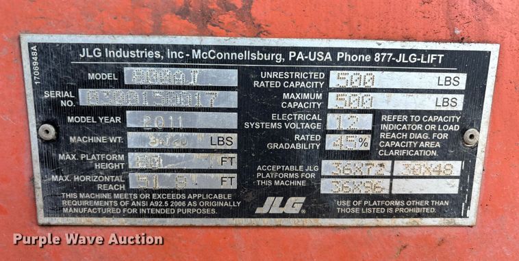 image for item FK1206 2011 JLG 800AJ boom lift