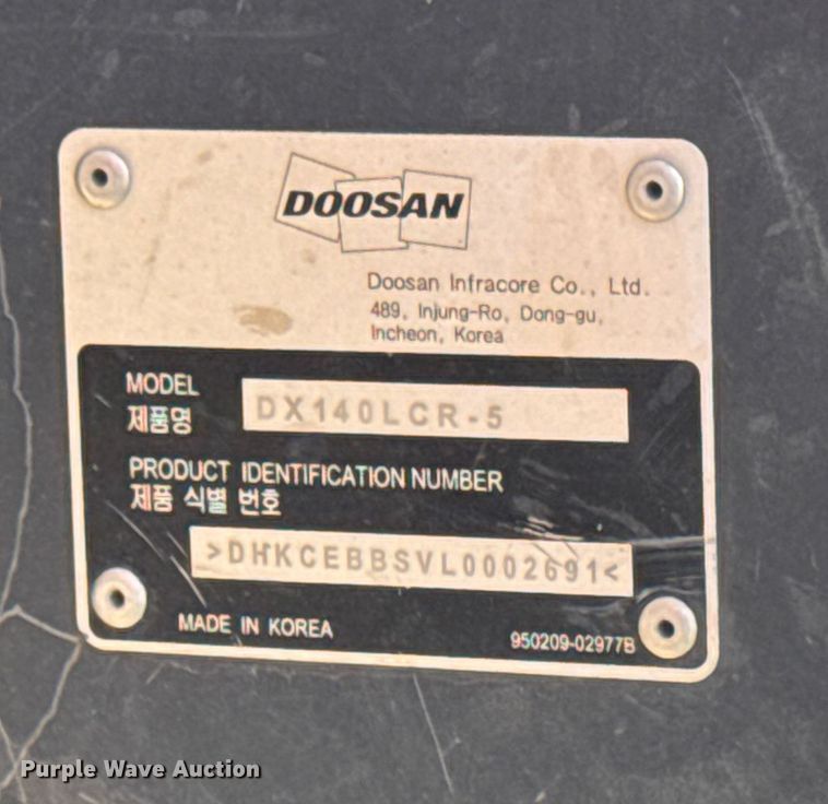 image for item YA1219 2020 Doosan DX140LCR-5 excavator