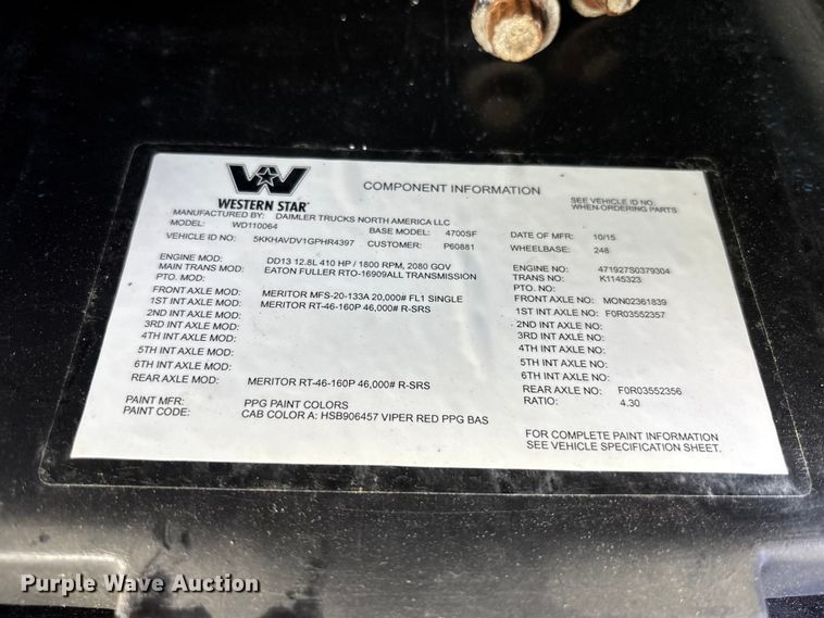 image for item YA1617 2016 Western Star 4700 ready mix truck