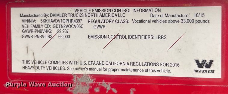 image for item YA1617 2016 Western Star 4700 ready mix truck