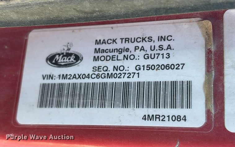 image for item YA1619 2016 Mack Granite GU713 ready mix truck